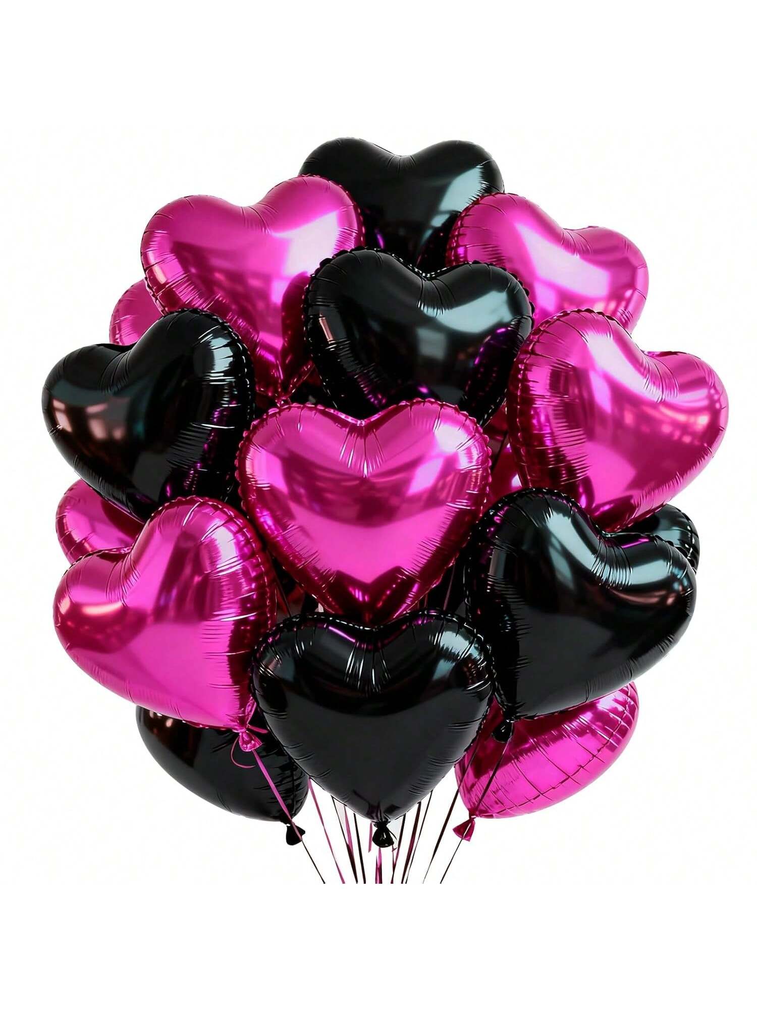30 Pc 18 Inch Black and Hot Pink Heart Foil Balloons for Parties and Celebrations