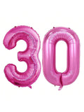 30 Pc 18 Inch Black and Hot Pink Heart Foil Balloons for Parties and Celebrations
