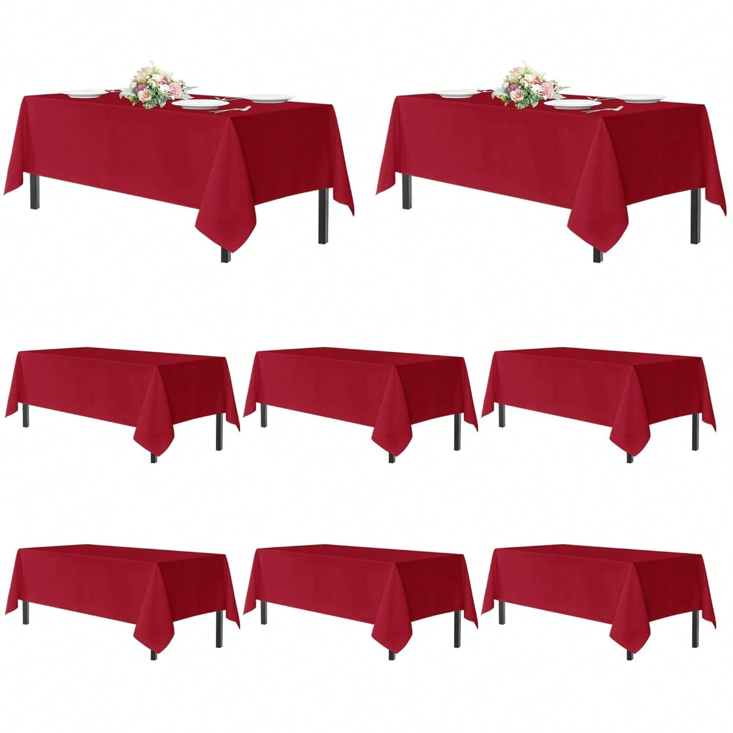 8-Pack Of Red Polyester Tablecloths For 6-Foot Rectangle Tables, Washable And Perfect For Weddings, Christmas Parties, Birthdays, Banquets, And Receptions. (54x108 Inches),
