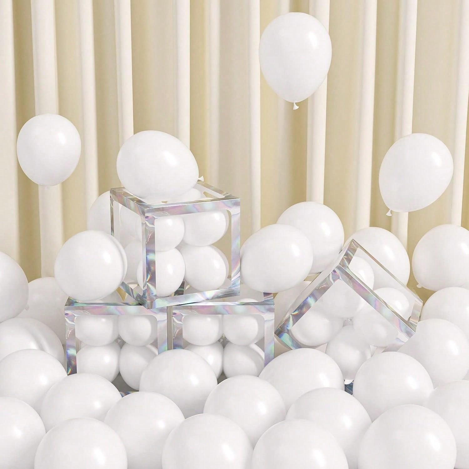 120pc 5in White Latex Balloons with Ribbon for Parties and Weddings