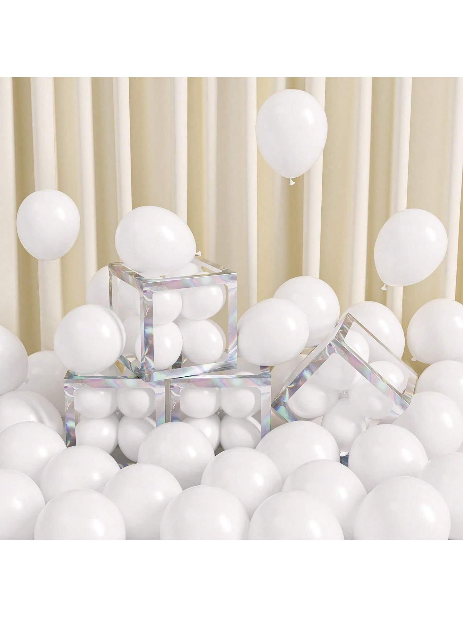 120pc 5in White Latex Balloons with Ribbon for Parties and Weddings