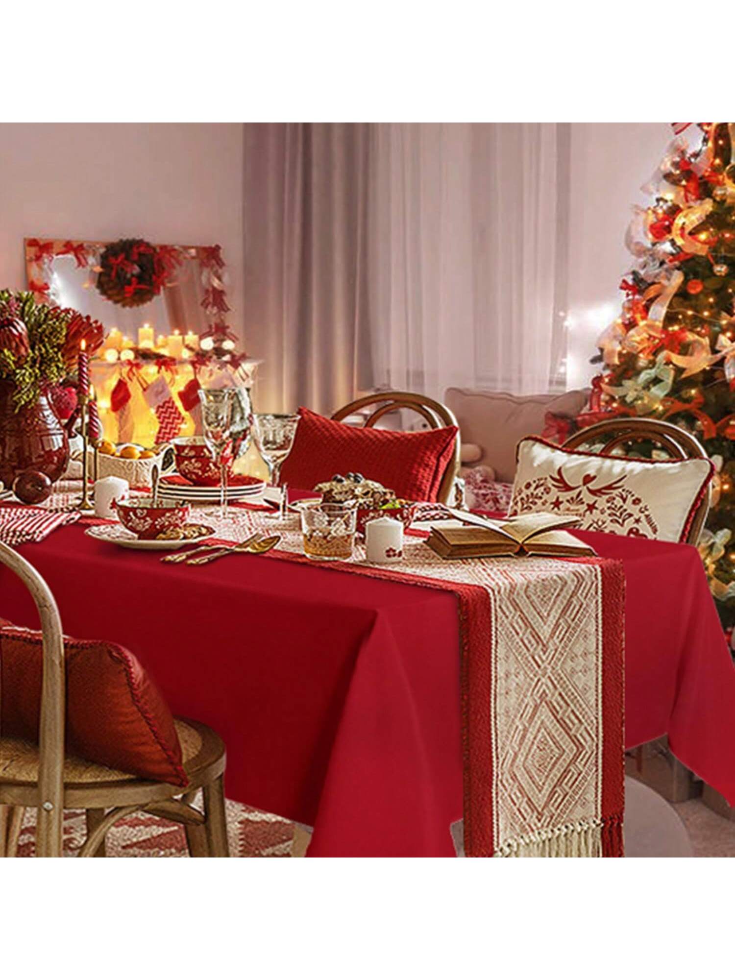 2-Pack Red 60x102 Inch Rectangle Polyester Tablecloths Stain Resistant Washable