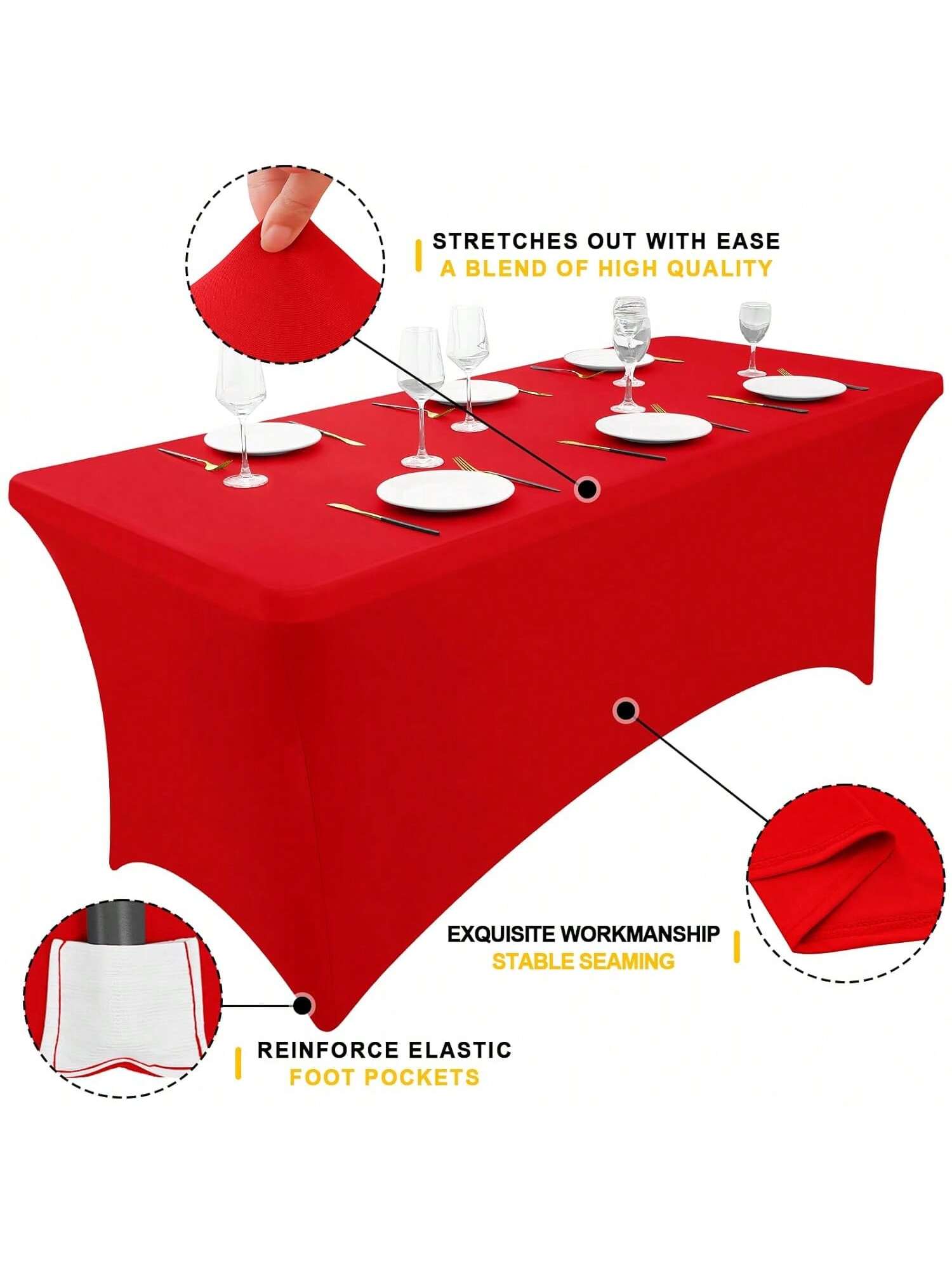 2PCS Red 6ft Spandex Stretch Tablecloths Fitted Washable Party Covers