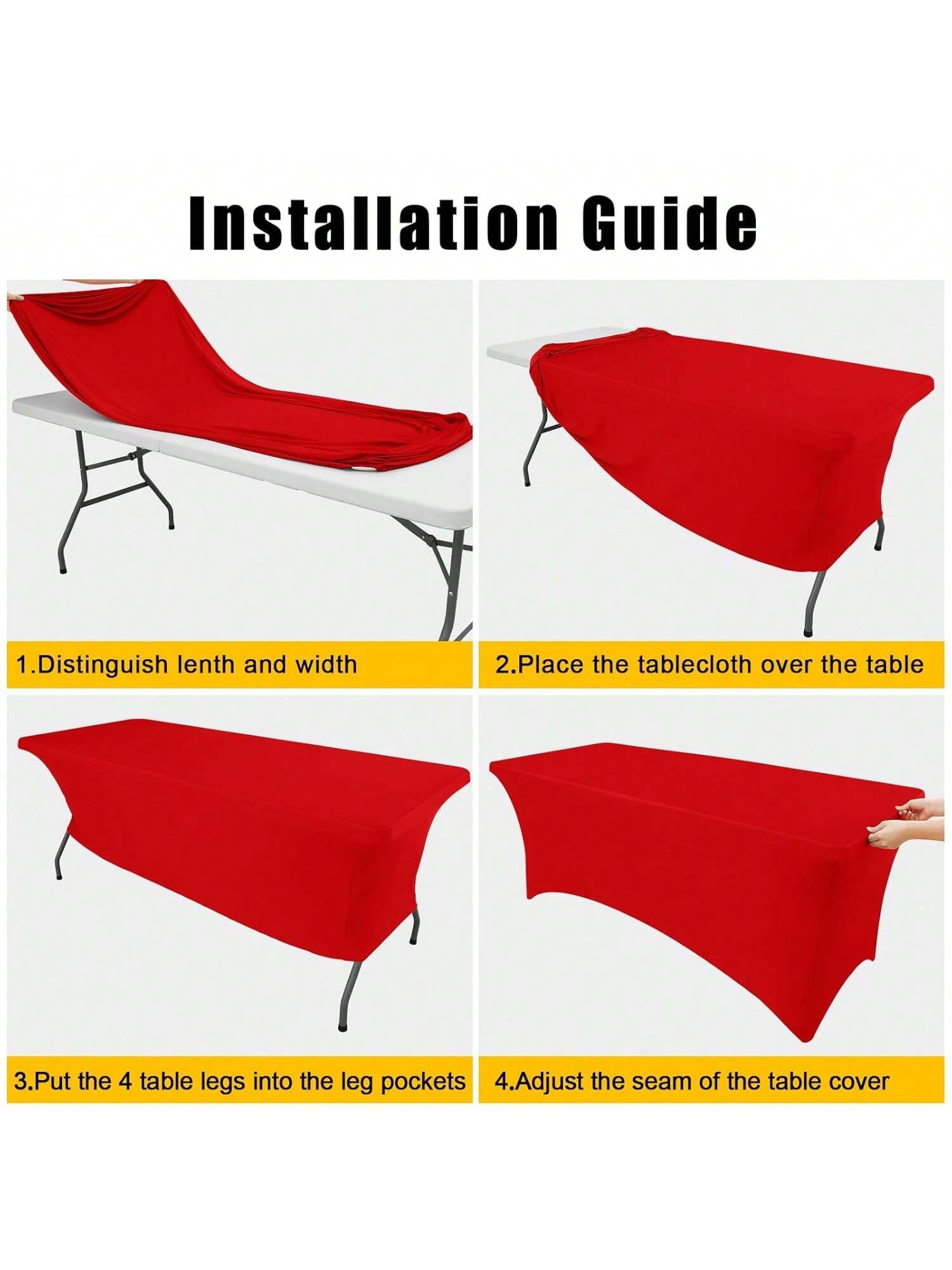 2PCS Red 6ft Spandex Stretch Tablecloths Fitted Washable Party Covers