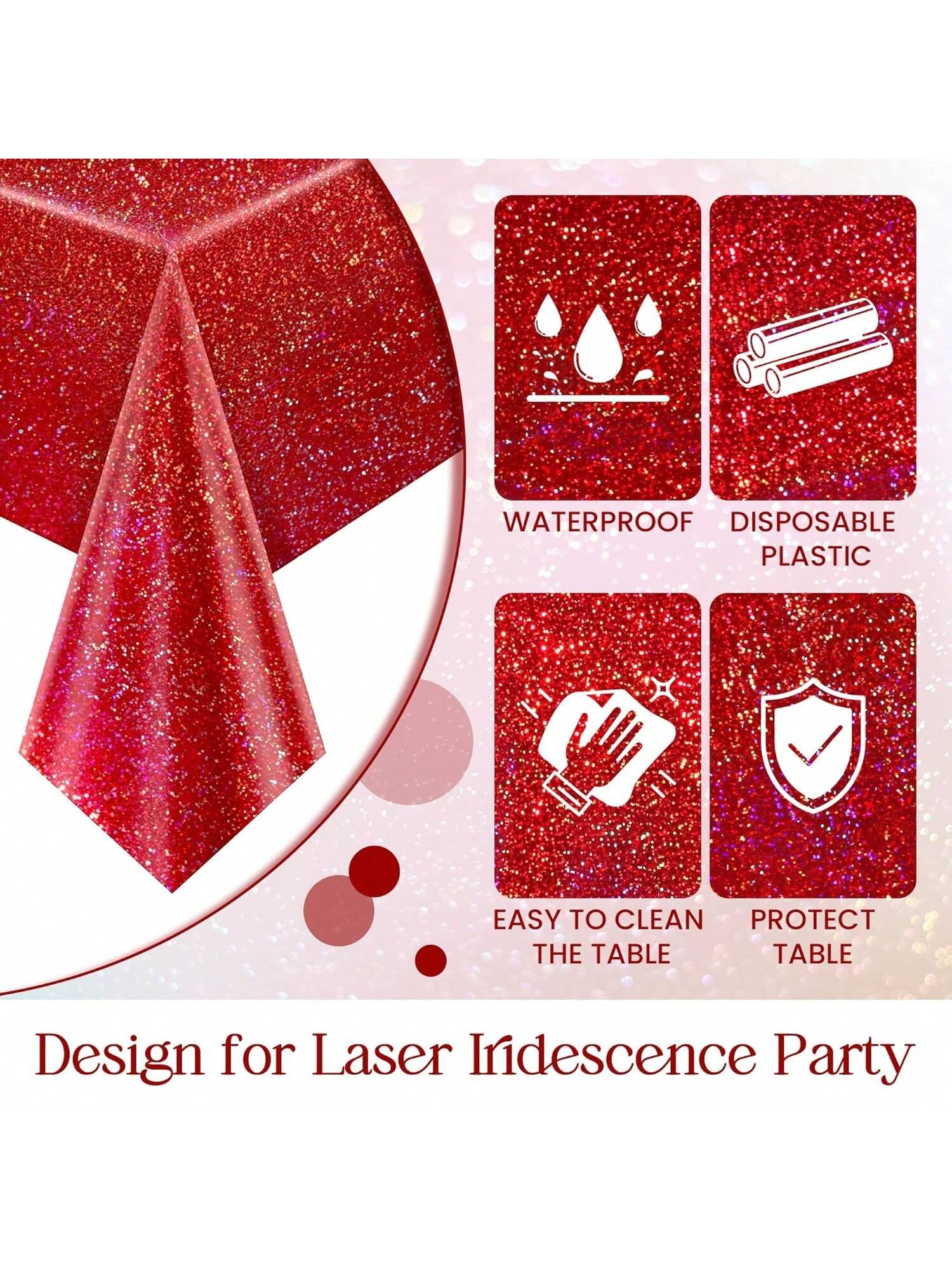2 Red Holographic 40x108-Inch Tablecloths for Parties and Holiday Decor