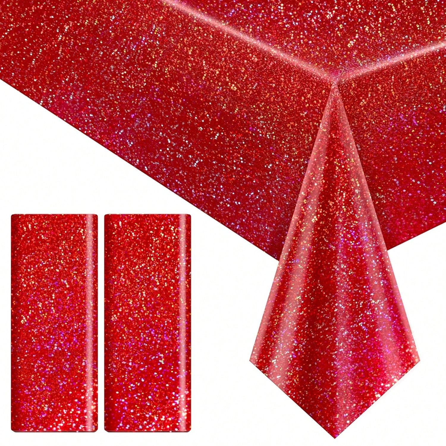 2 Red Holographic 40x108-Inch Tablecloths for Parties and Holiday Decor
