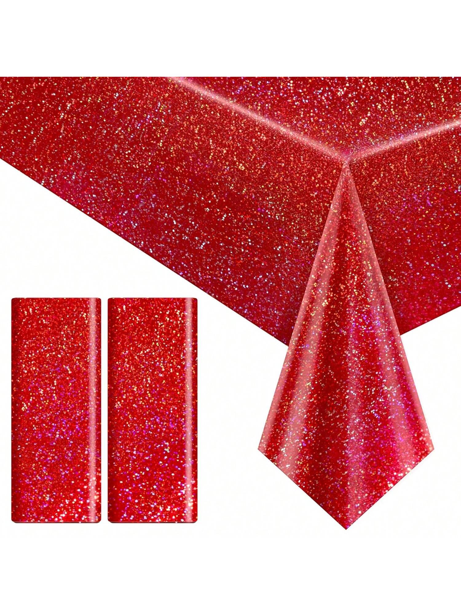2 Red Holographic 40x108-Inch Tablecloths for Parties and Holiday Decor