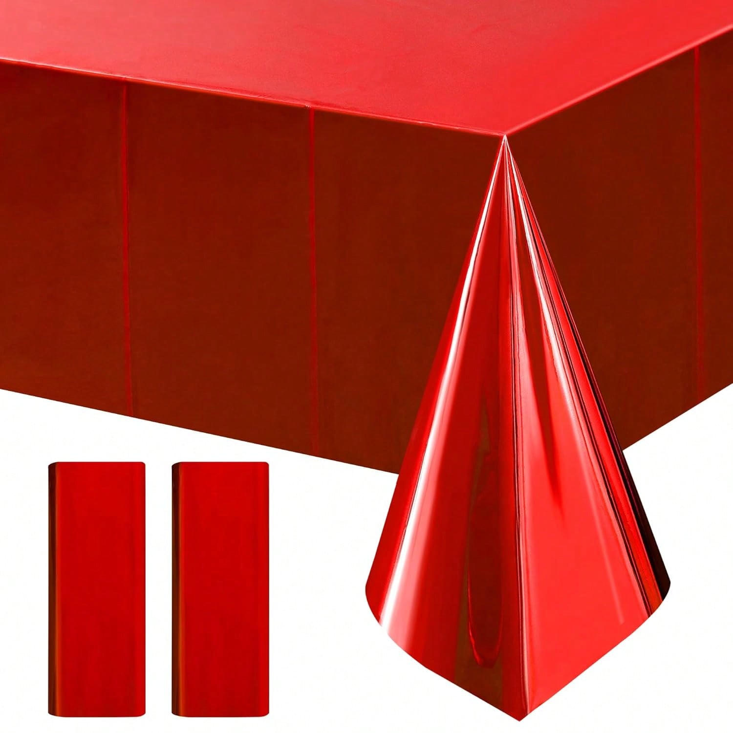 2 Red Foil Tablecloths 54x72 Inch Disposable Waterproof for Parties and Events