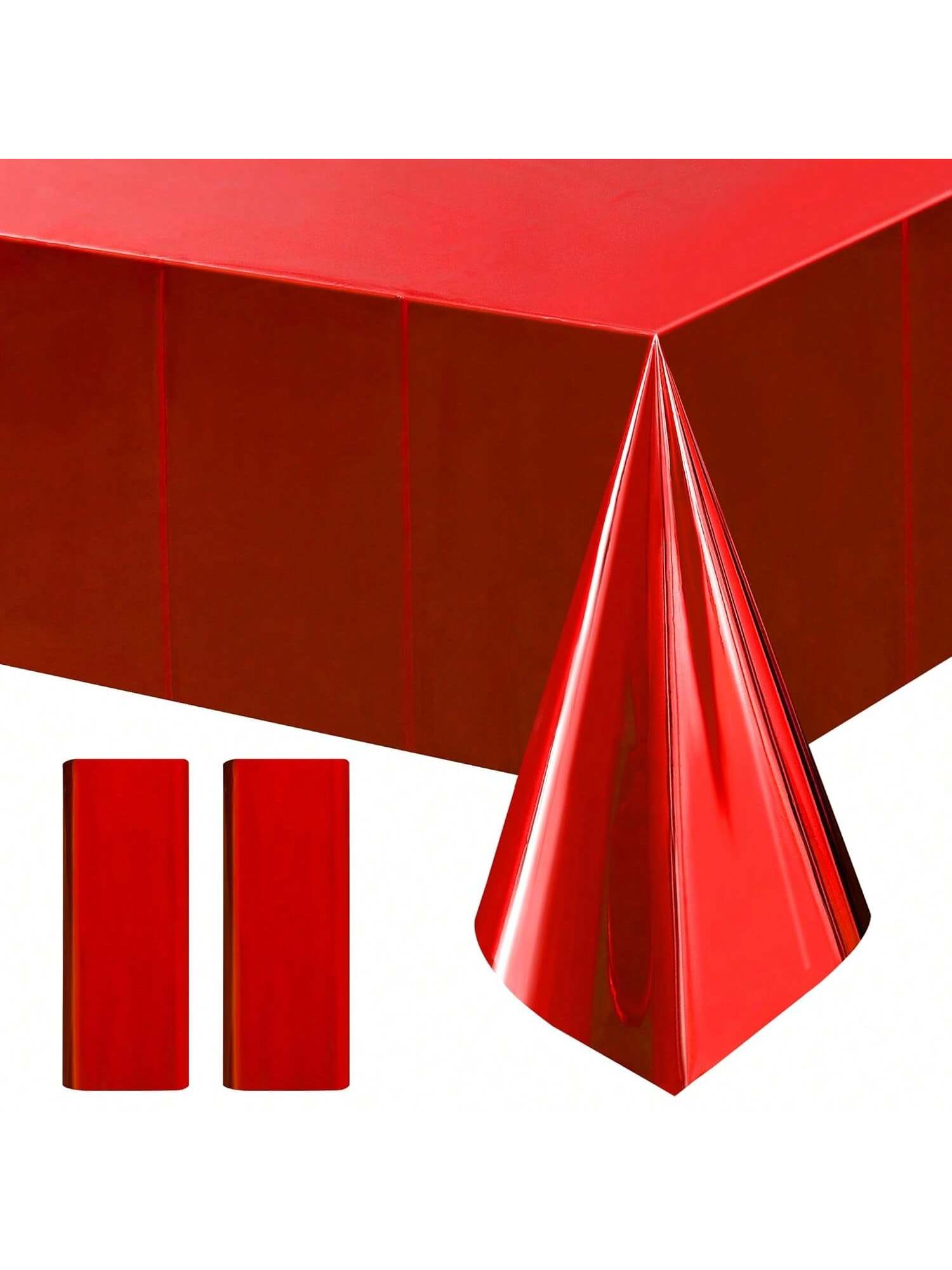 2 Red Foil Tablecloths 54x72 Inch Disposable Waterproof for Parties and Events
