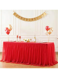 Red Tulle Tablecloth 6ft Rectangular with Tutu Skirt for Parties and Weddings