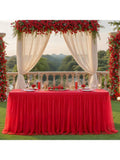 Red Tulle Tablecloth 6ft Rectangular with Tutu Skirt for Parties and Weddings