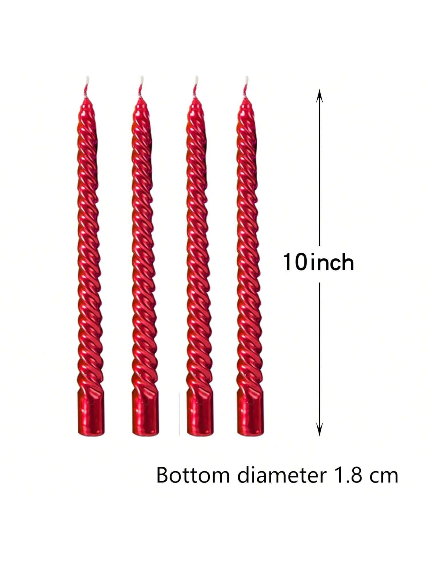 Set of 4 Red 10-Inch Spiral Candles for Dinners, Parties, or Weddings