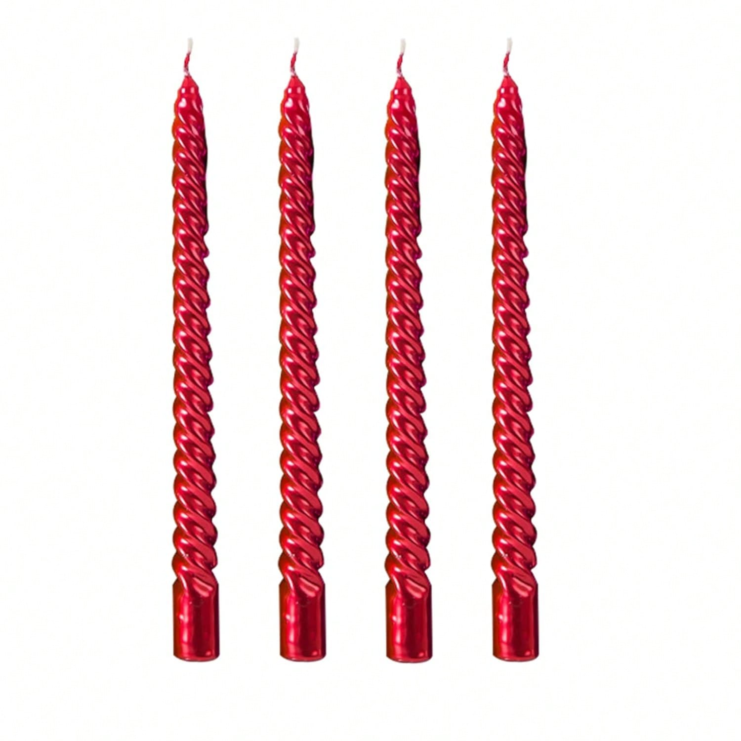 Set of 4 Red 10-Inch Spiral Candles for Dinners, Parties, or Weddings