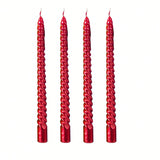 Set of 4 Red 10-Inch Spiral Candles for Dinners, Parties, or Weddings