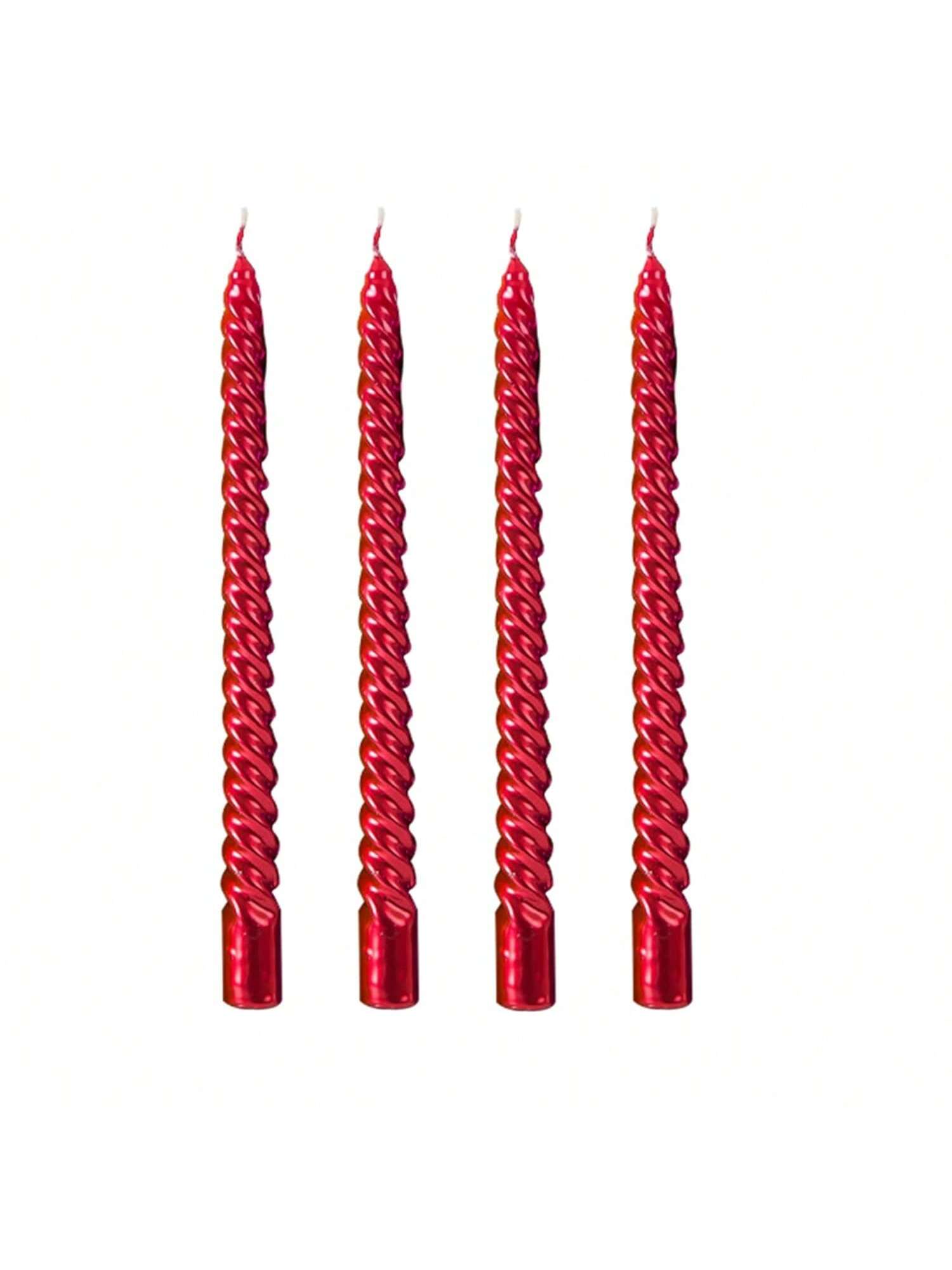 Set of 4 Red 10-Inch Spiral Candles for Dinners, Parties, or Weddings