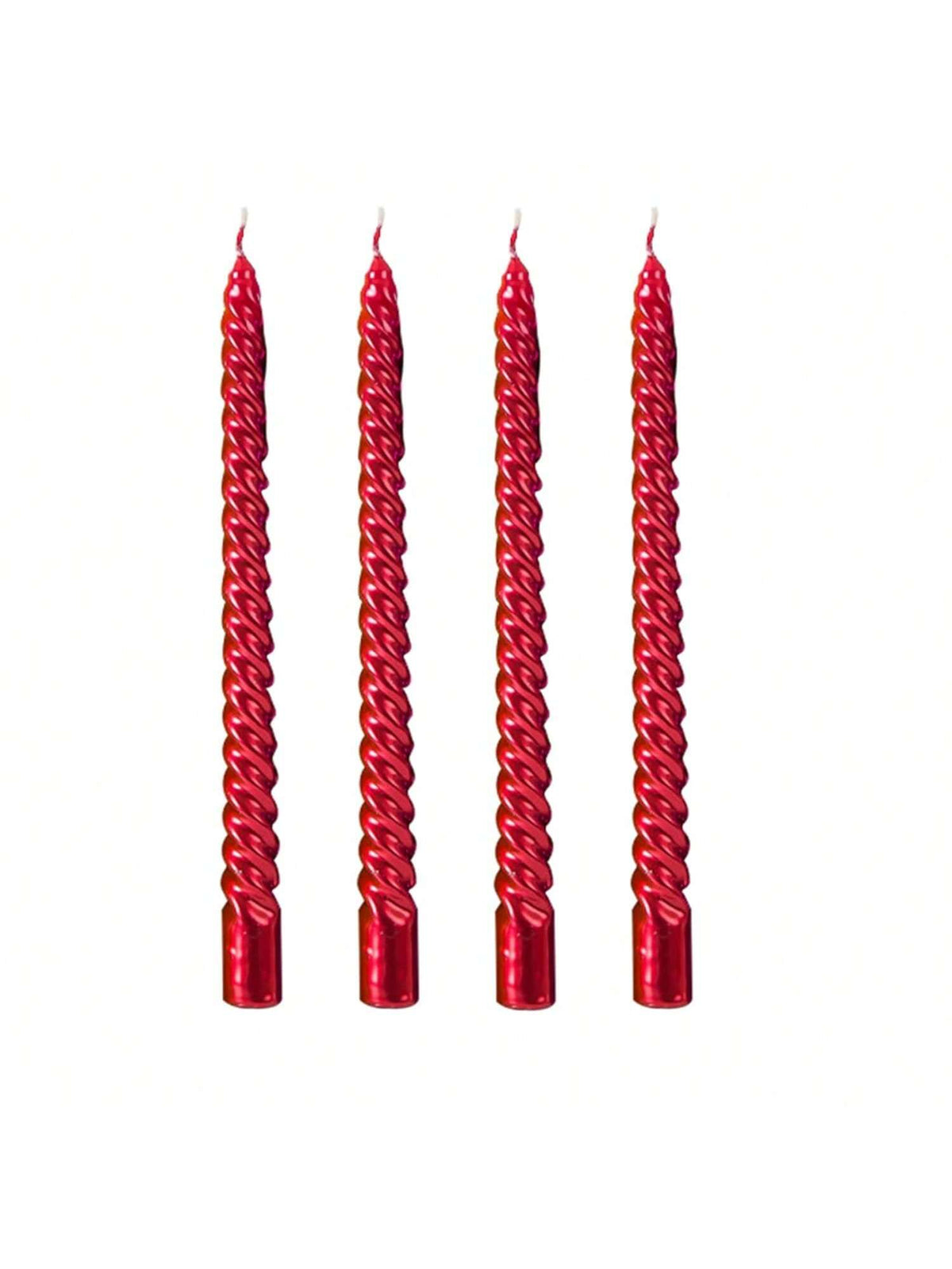 Set of 4 Red 10-Inch Spiral Candles for Dinners, Parties, or Weddings