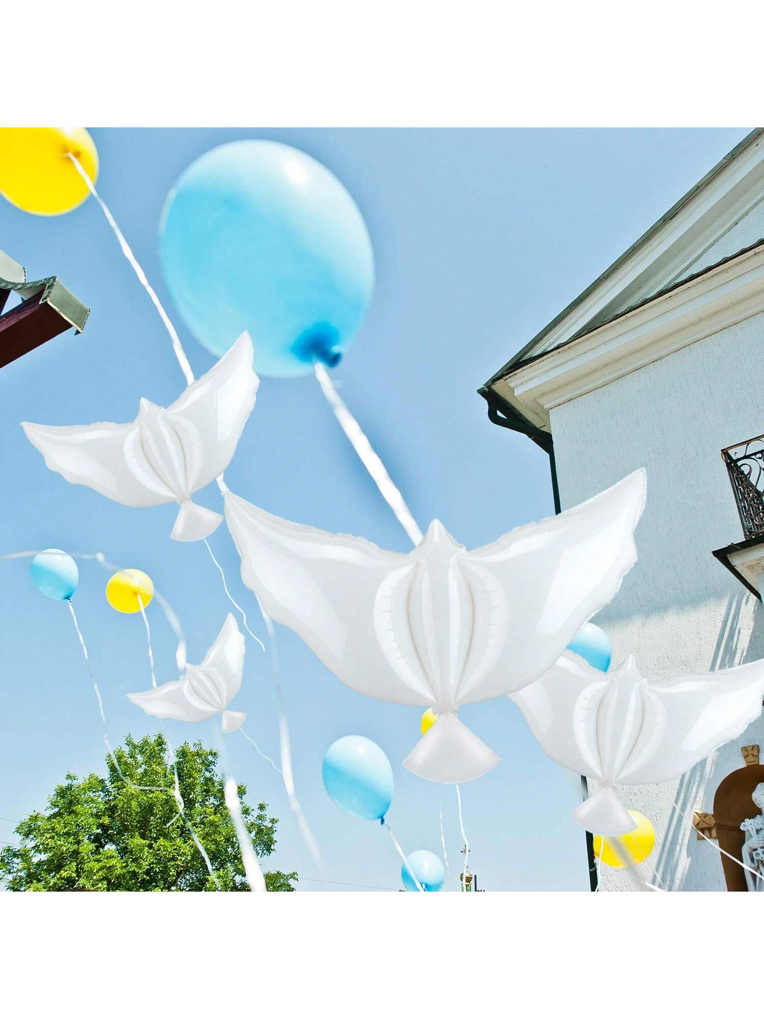 4 White Peace Bird Balloons for Wedding Funeral Birthday and Memorial Decor
