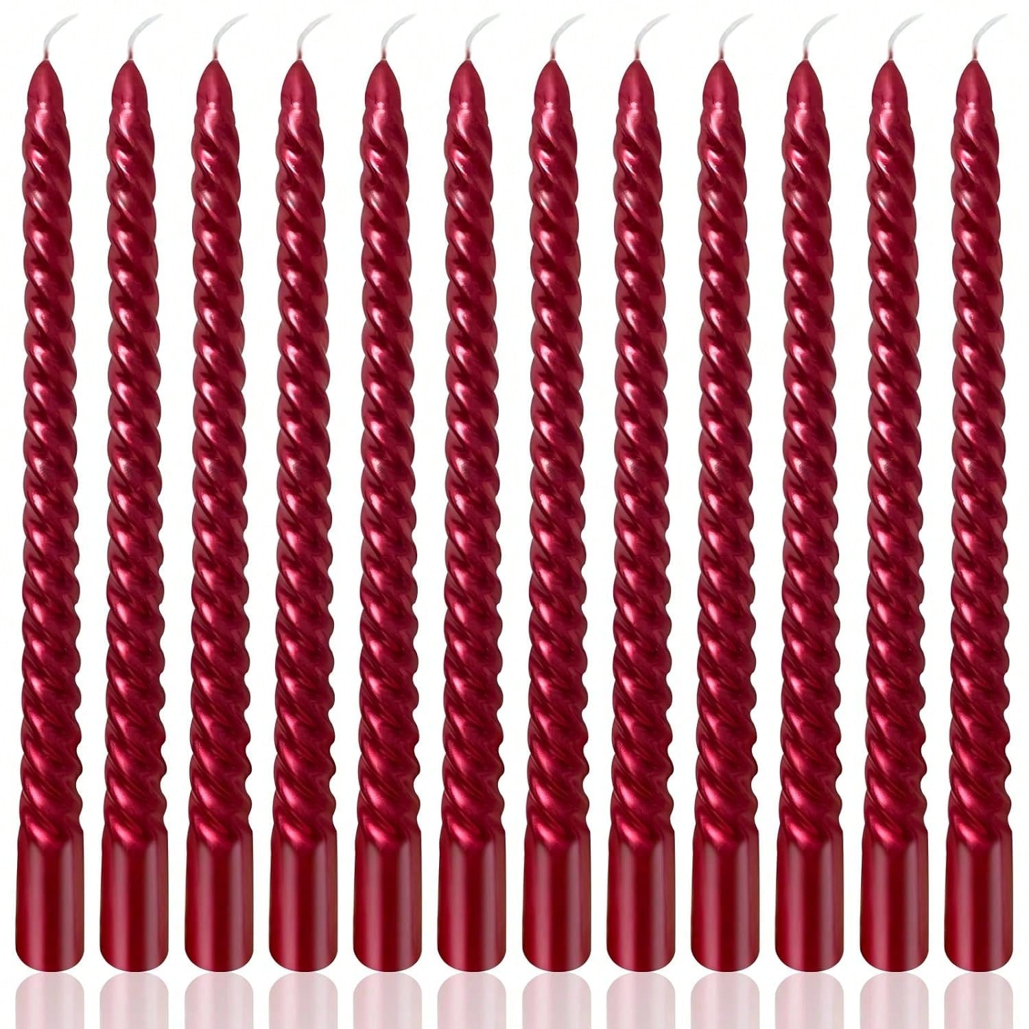 12pcs 10in Burgundy Spiral Taper Candles Unscented Dripless for Weddings & Holidays