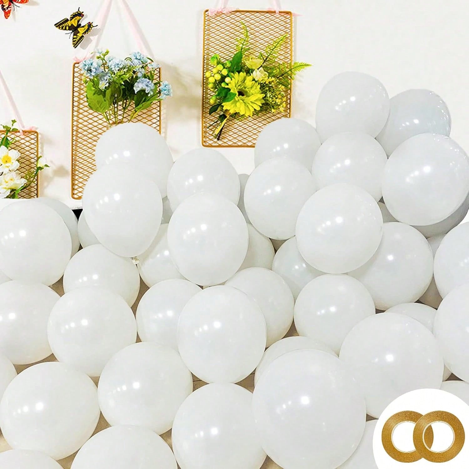 200 White 5 Inch Matte Latex Balloons with Ribbon for Party and Wedding Decor
