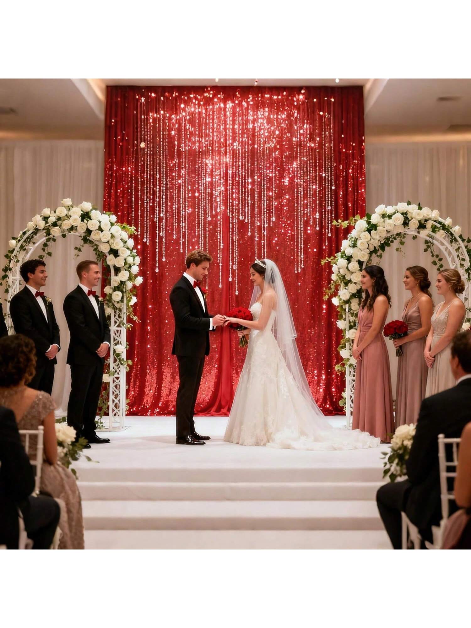 Red Sequin Backdrop Curtains 2pcs 2x8ft Wedding & Party Decor