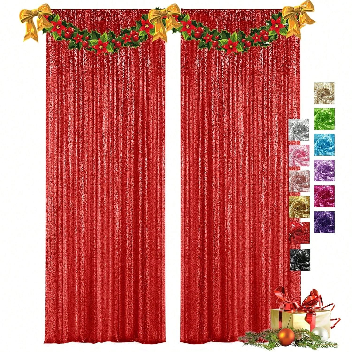 Red Sequin Backdrop Curtains 2pcs 2x8ft Wedding & Party Decor
