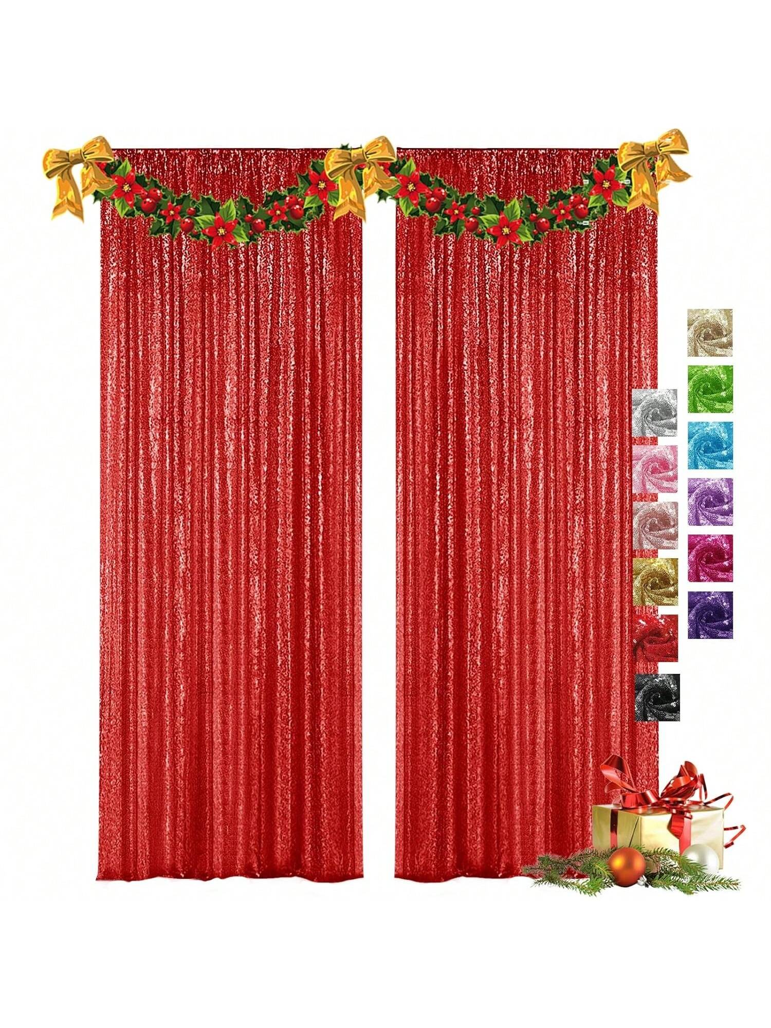 Red Sequin Backdrop Curtains 2pcs 2x8ft Wedding & Party Decor