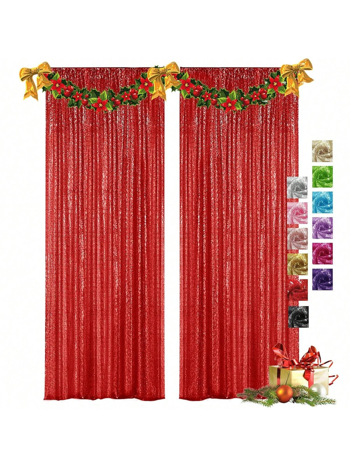 Red Sequin Backdrop Curtains 2pcs 2x8ft Wedding & Party Decor