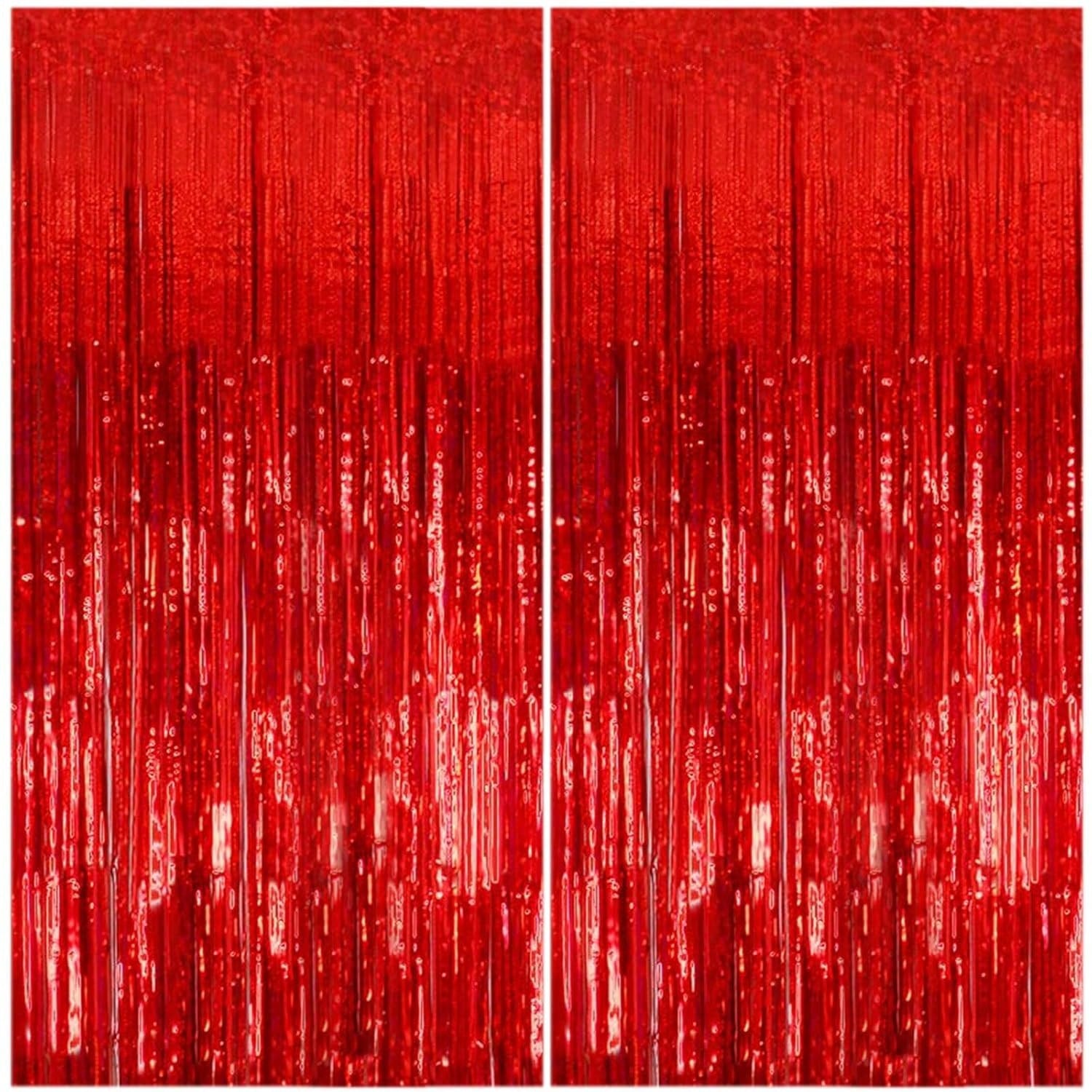 Red Metallic Fringe Curtain Set for Birthdays, Bachelorettes & Holiday Parties