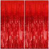 Red Metallic Fringe Curtain Set for Birthdays, Bachelorettes & Holiday Parties