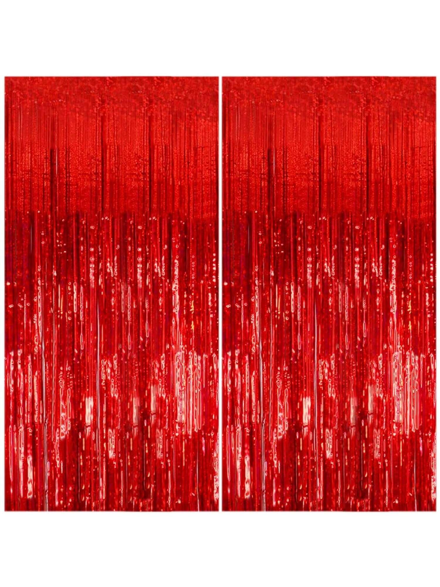 Red Metallic Fringe Curtain Set for Birthdays, Bachelorettes & Holiday Parties