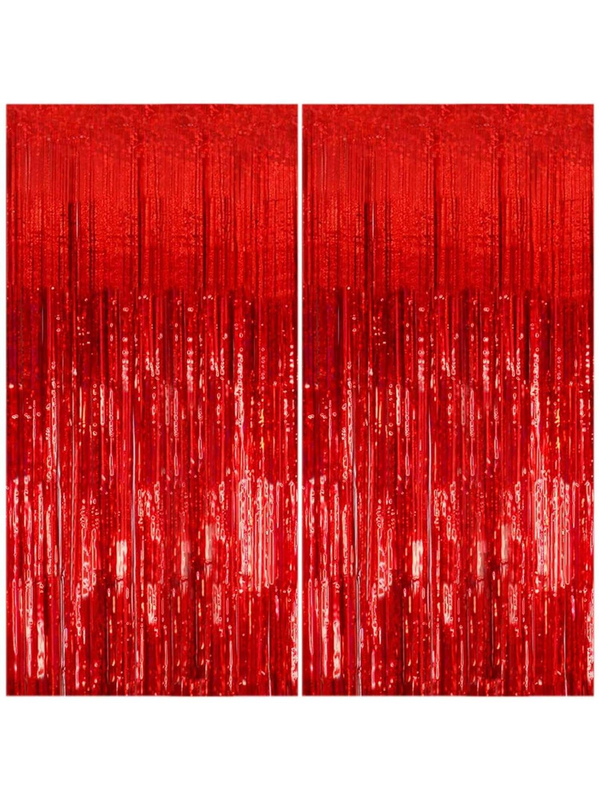 Red Metallic Fringe Curtain Set for Birthdays, Bachelorettes & Holiday Parties
