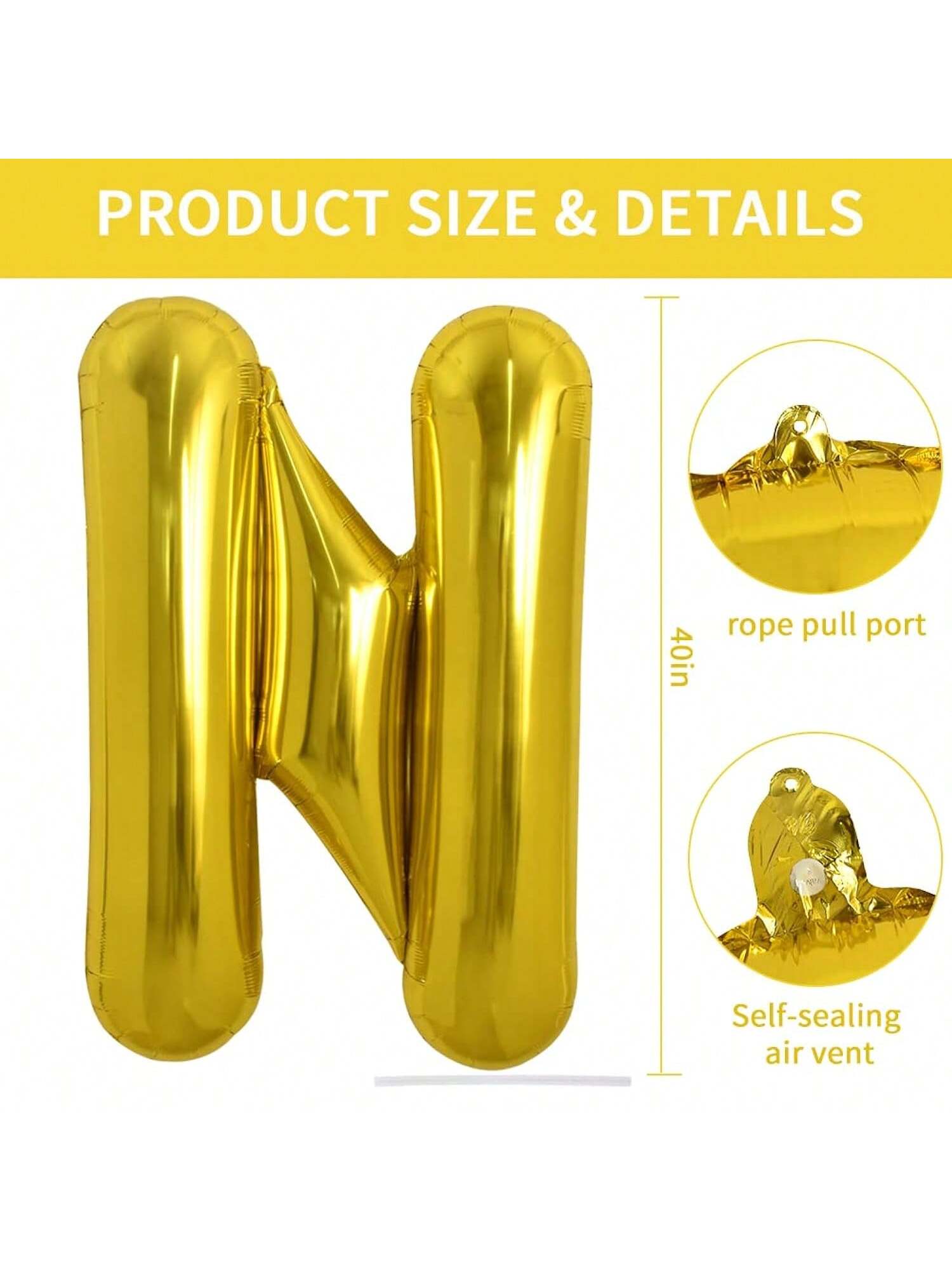 40 Inch Gold Letter N Foil Balloon for Birthday and Anniversary Decor