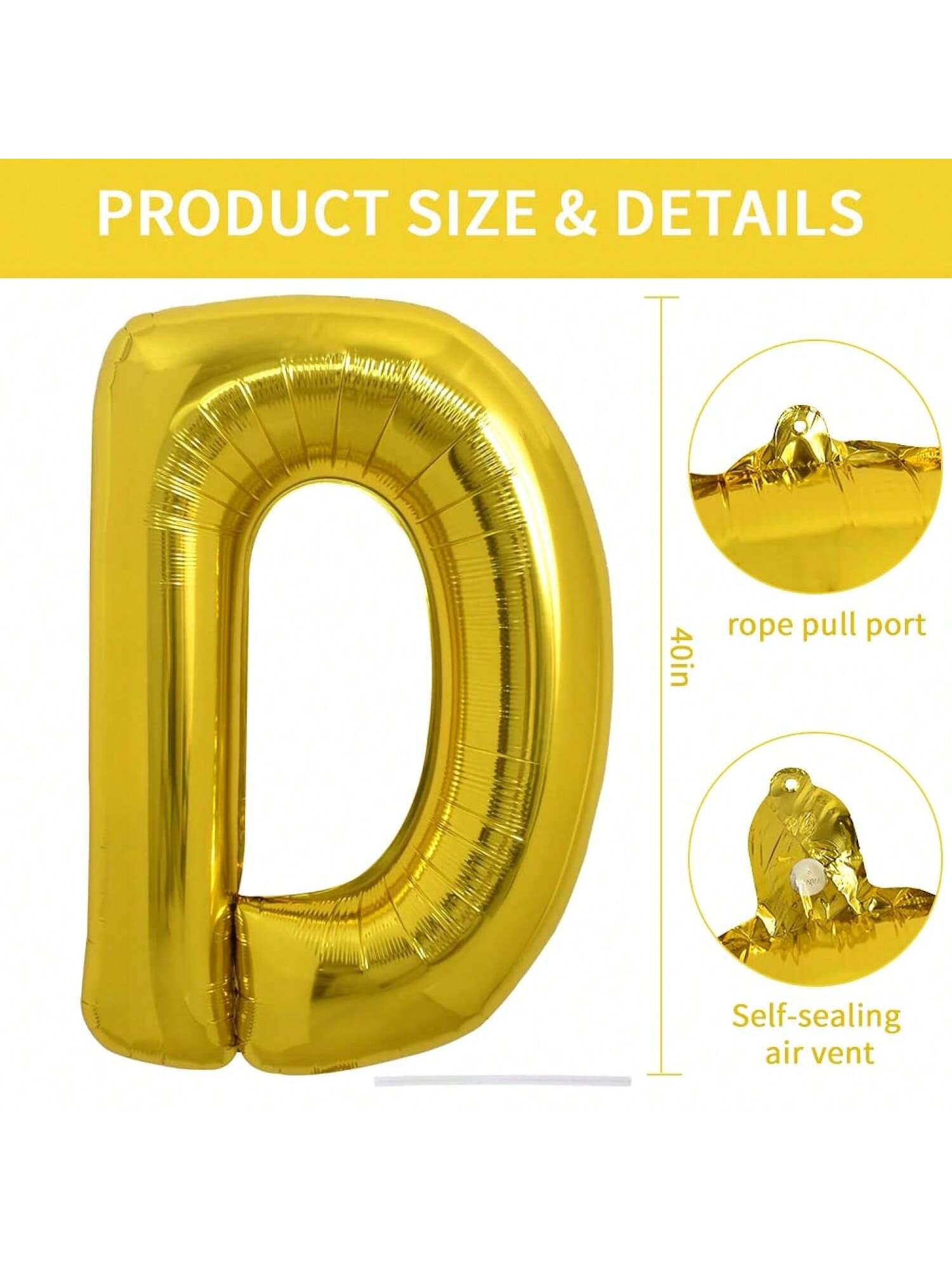 40 Inch Gold Letter D Foil Balloon for Birthday and Anniversary Decor