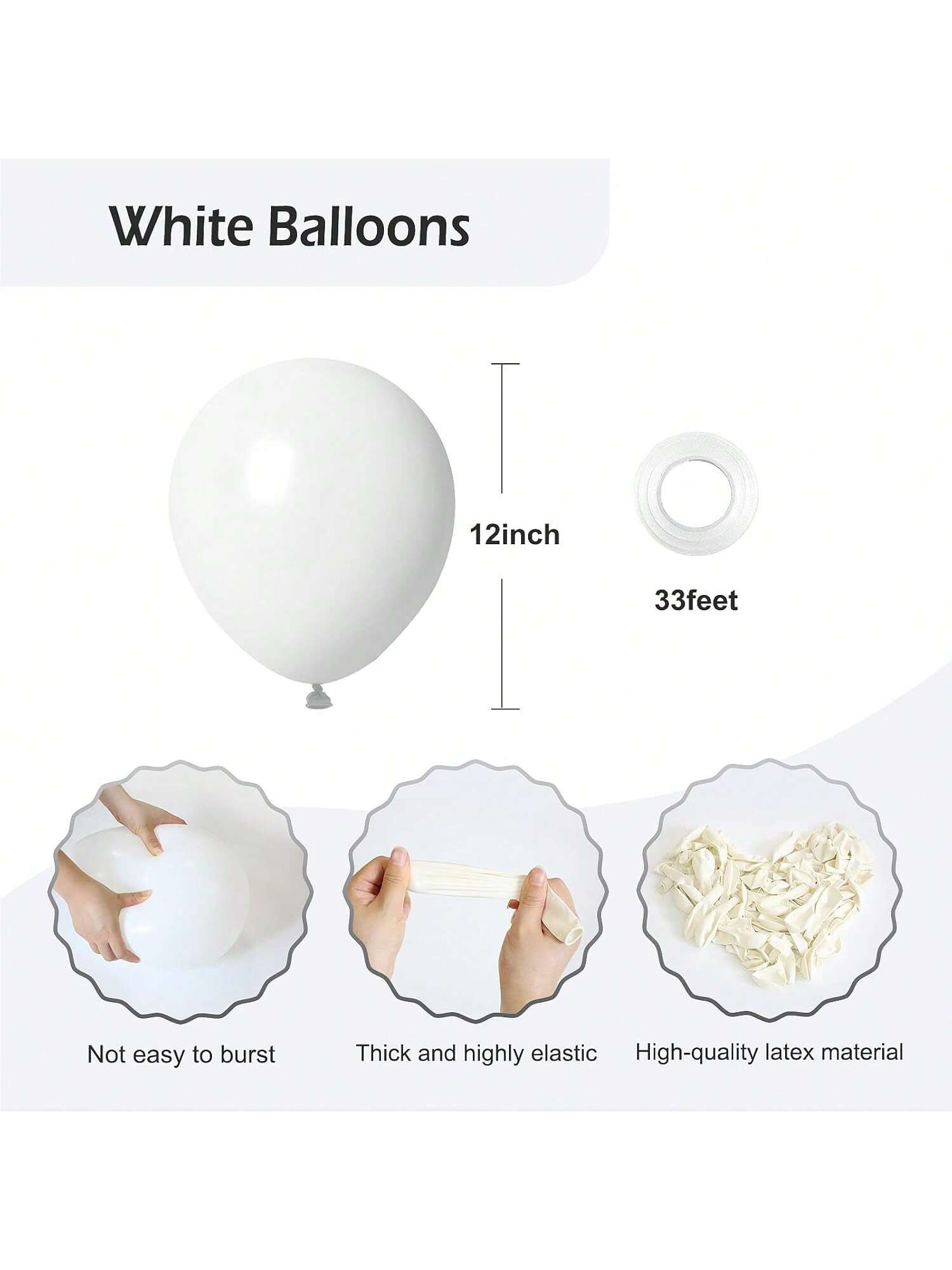 50-Pack 12-Inch White Matte Latex Balloons for Parties Weddings and Showers