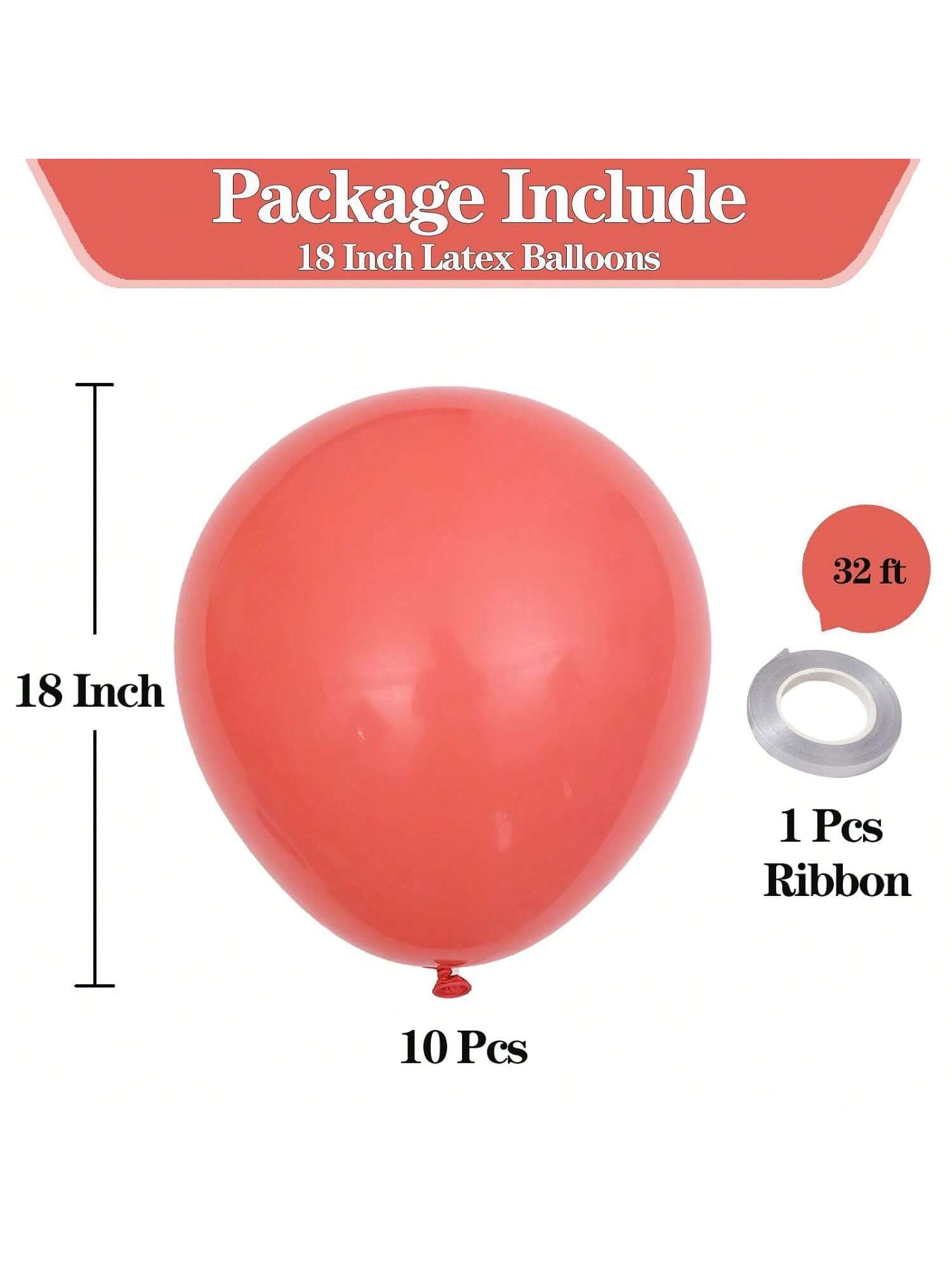 10PCS 18 Inch Coral Red Matte Latex Balloons Round Wedding Birthday Decor