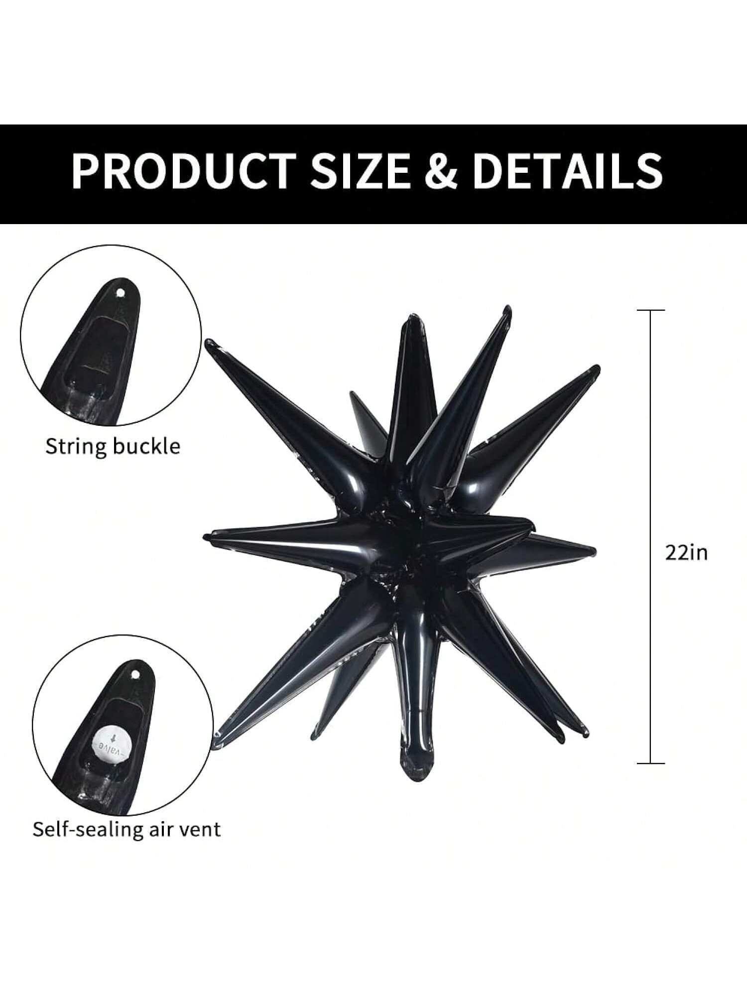 4 Black 22 Inch 4D Starburst Mylar Balloons for Party Christmas and Wedding Decor
