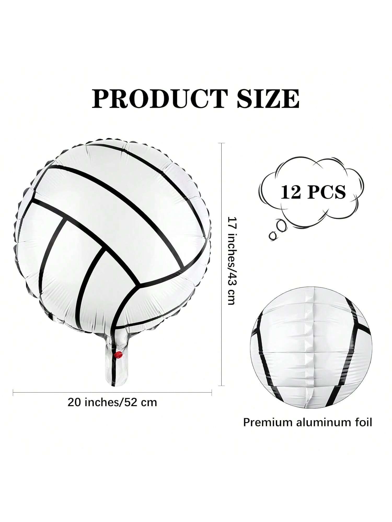 12-Pc 20-Inch Volleyball Foil Balloons for Birthday and Sports Party Decorations