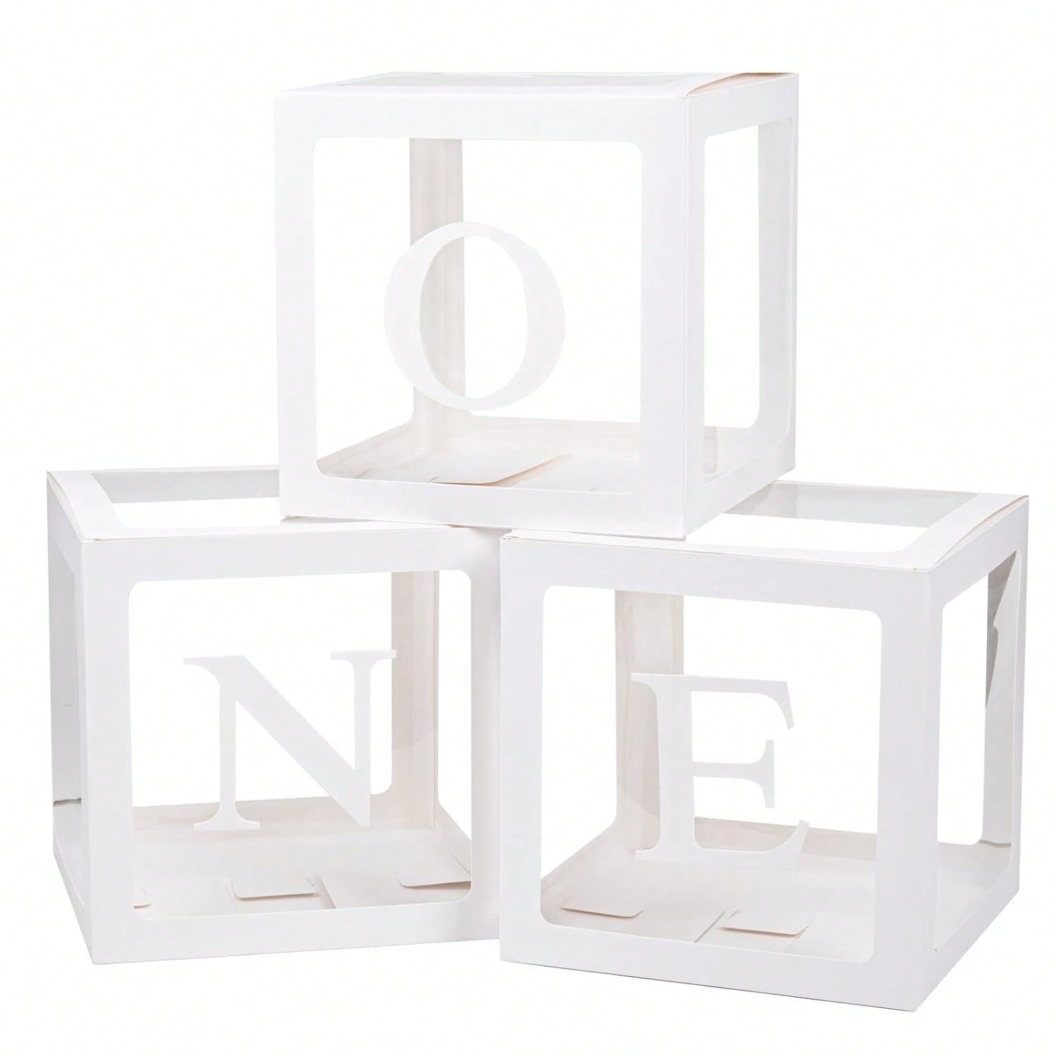 First Birthday 3PCS Balloon Boxes Clear Blocks Party Decor Photoshoot Props