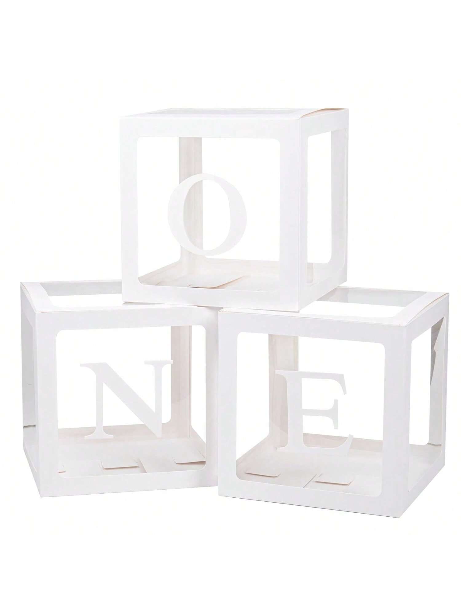 First Birthday 3PCS Balloon Boxes Clear Blocks Party Decor Photoshoot Props
