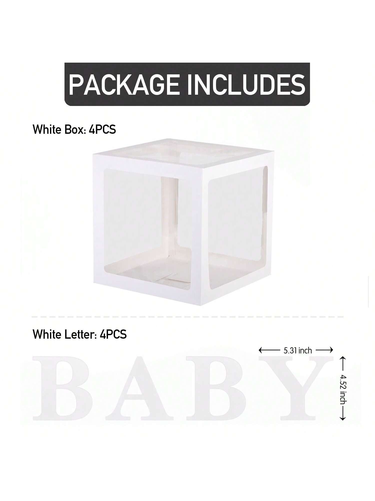 4pcs White Clear Letter Boxes for Party Decorations Birthday Wedding & Shower
