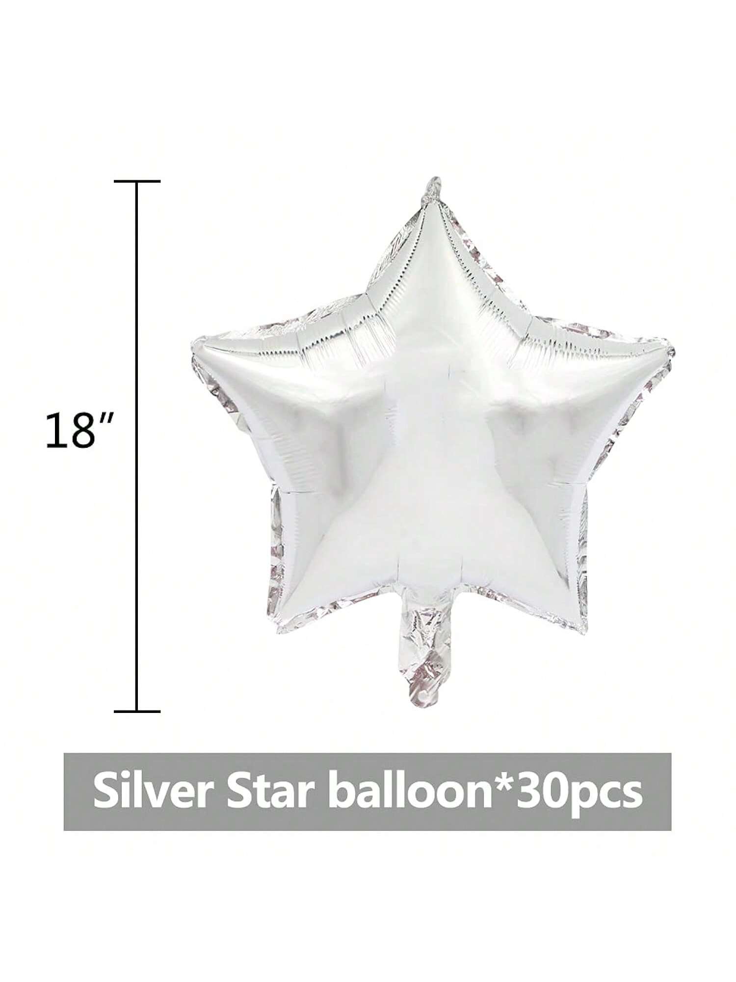 30-Piece 18-Inch Silver Star Foil Balloons for Shower, Wedding, or Party Decor