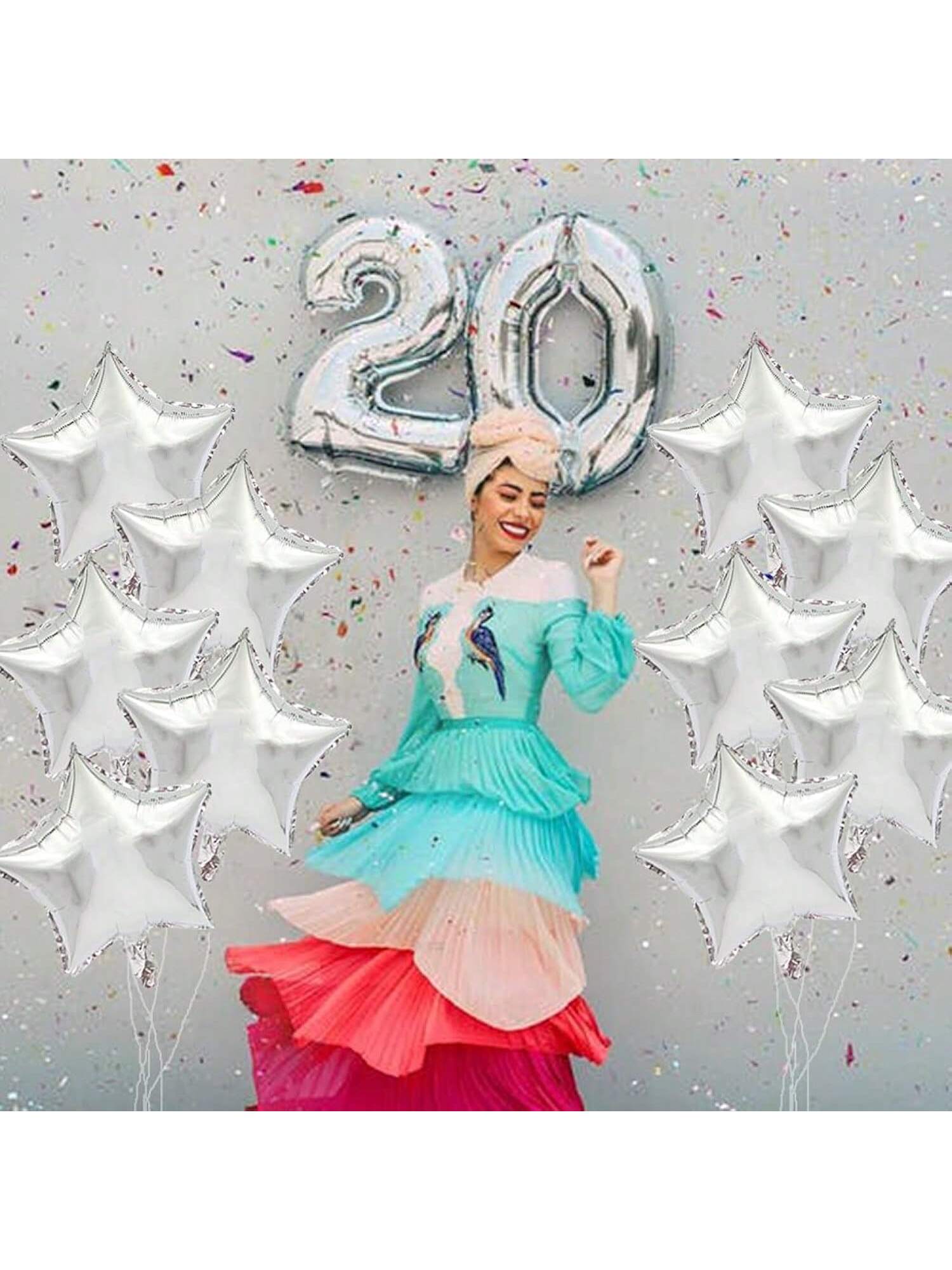 30-Piece 18-Inch Silver Star Foil Balloons for Shower, Wedding, or Party Decor