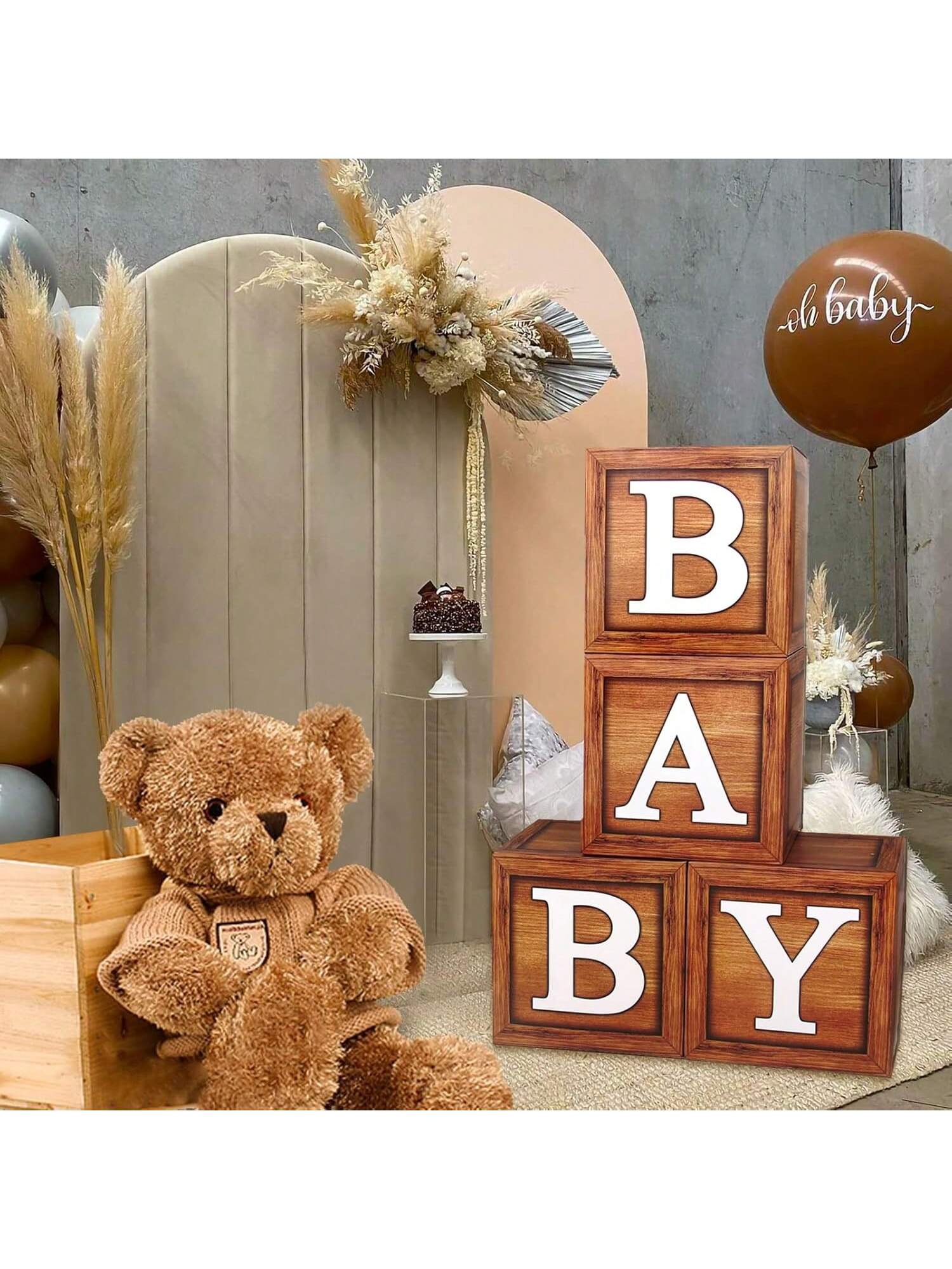 4pcs Wooden Letter Blocks for Baby Shower Gender Reveal and Woodland Party