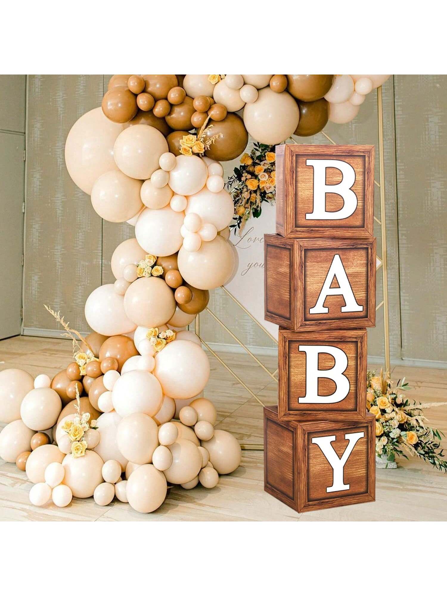 4pcs Wooden Letter Blocks for Baby Shower Gender Reveal and Woodland Party
