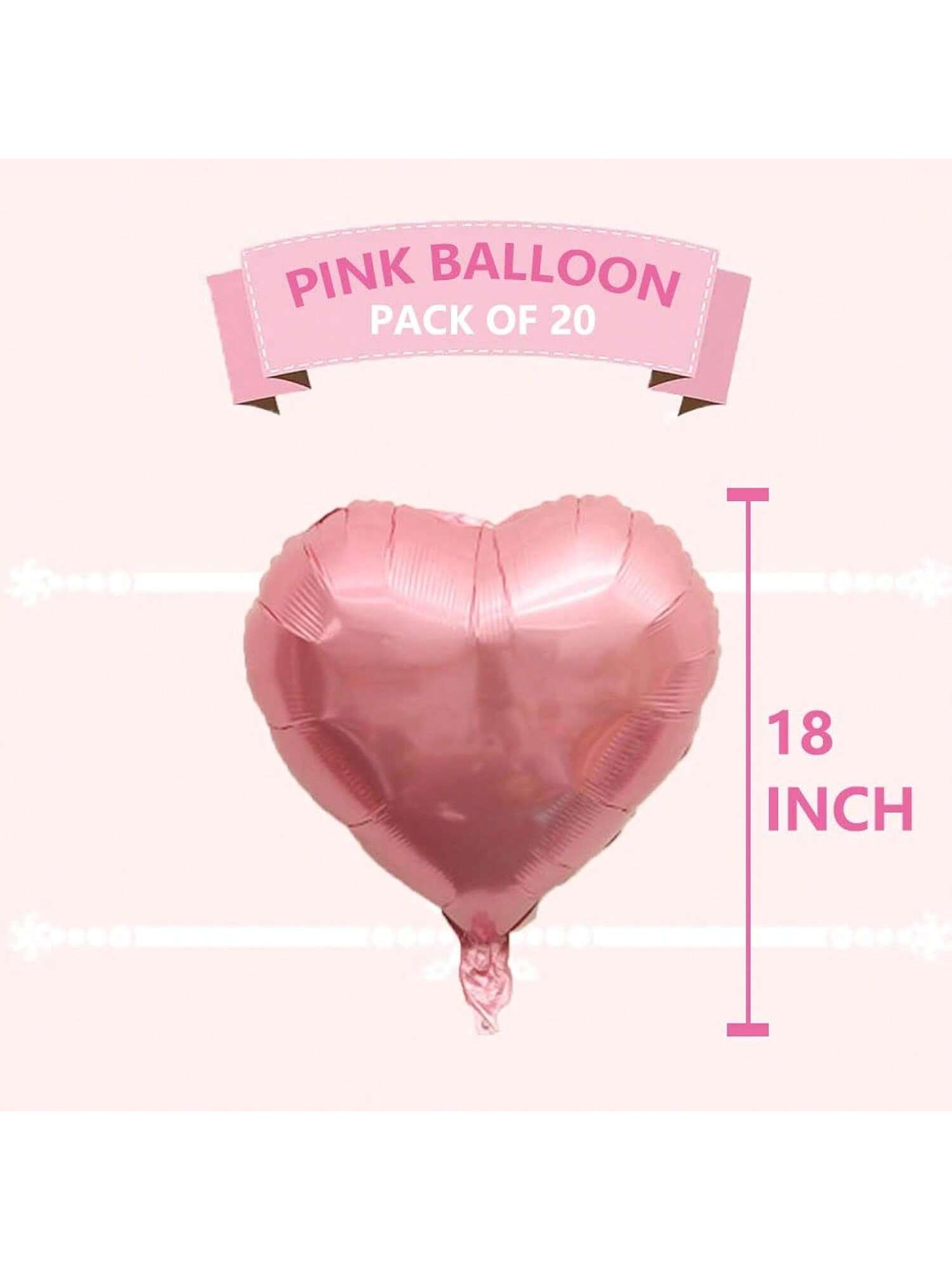 20-Piece 18-Inch Pink Heart Balloons for Birthday Valentine and Wedding Decor