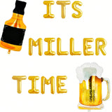 Its Miller Time Gold Beer Balloon with Party Banner for Birthday & Beer Party