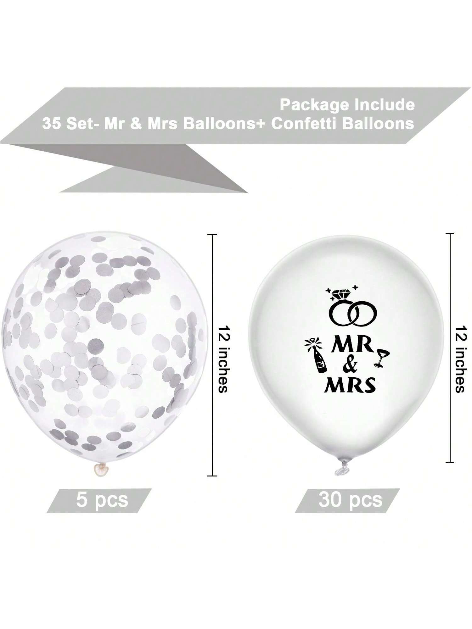 35pcs Wedding Balloons with Mr Mrs and Rose Gold Confetti for Parties