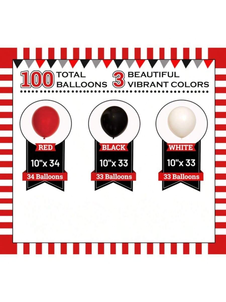 100 Red Black White Balloons Party Decor for Birthday Shower Graduation and More