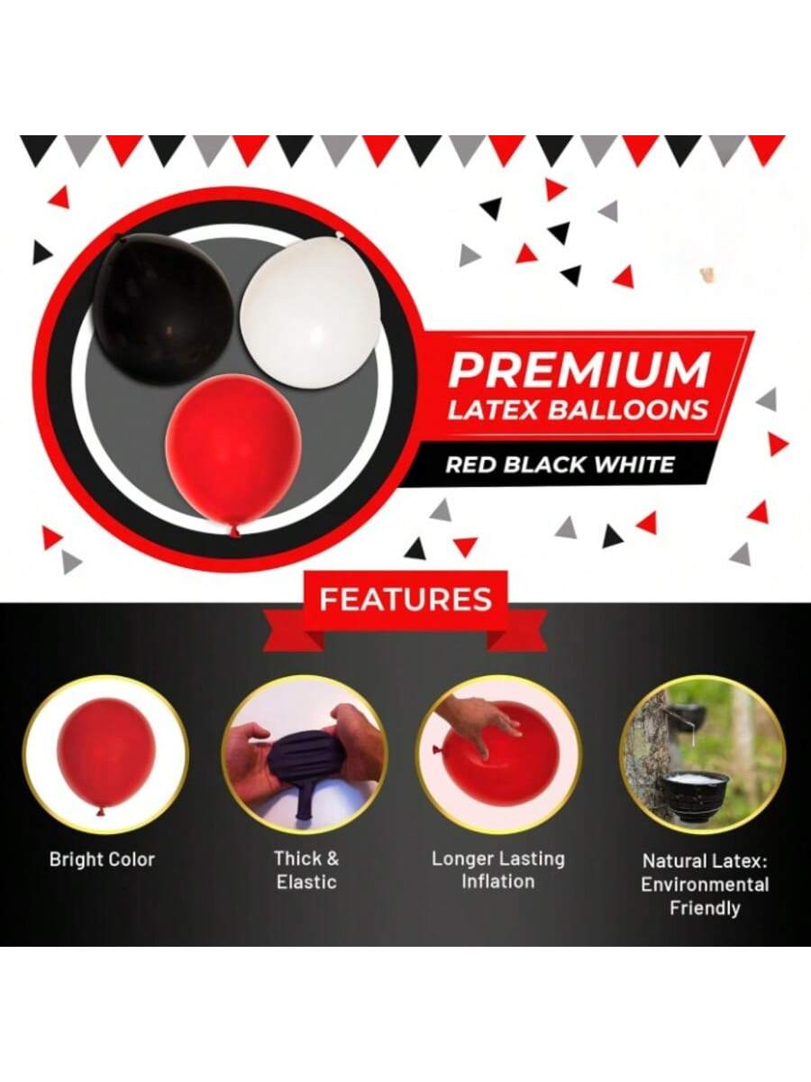 100 Red Black White Balloons Party Decor for Birthday Shower Graduation and More