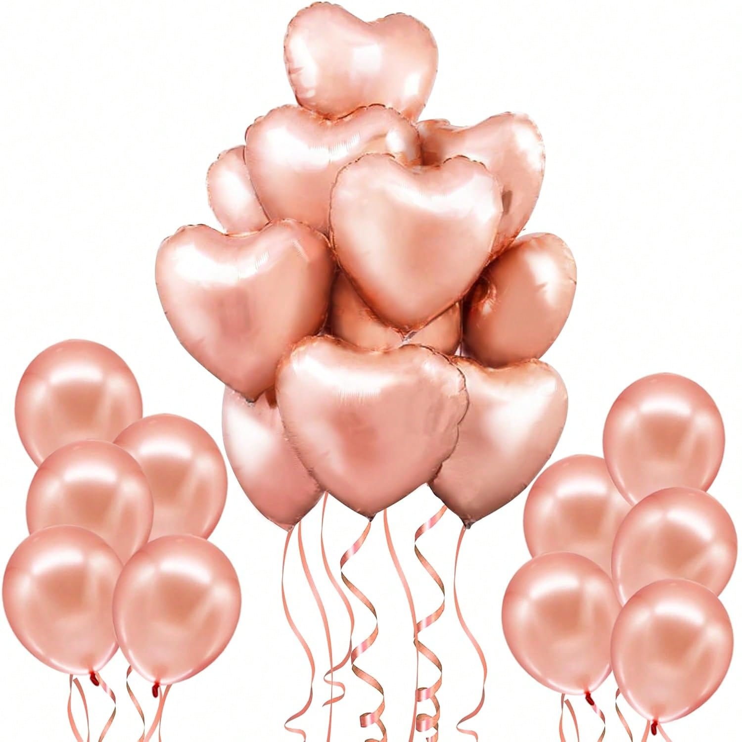 20pcs Big Rose Gold Foil Heart Balloons for Valentines Day & Party Decor